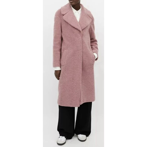 ALC Pink Mauve Teddy Caron Shearling Coat Faux Fur Peacoat Long XS - Picture 1 of 9